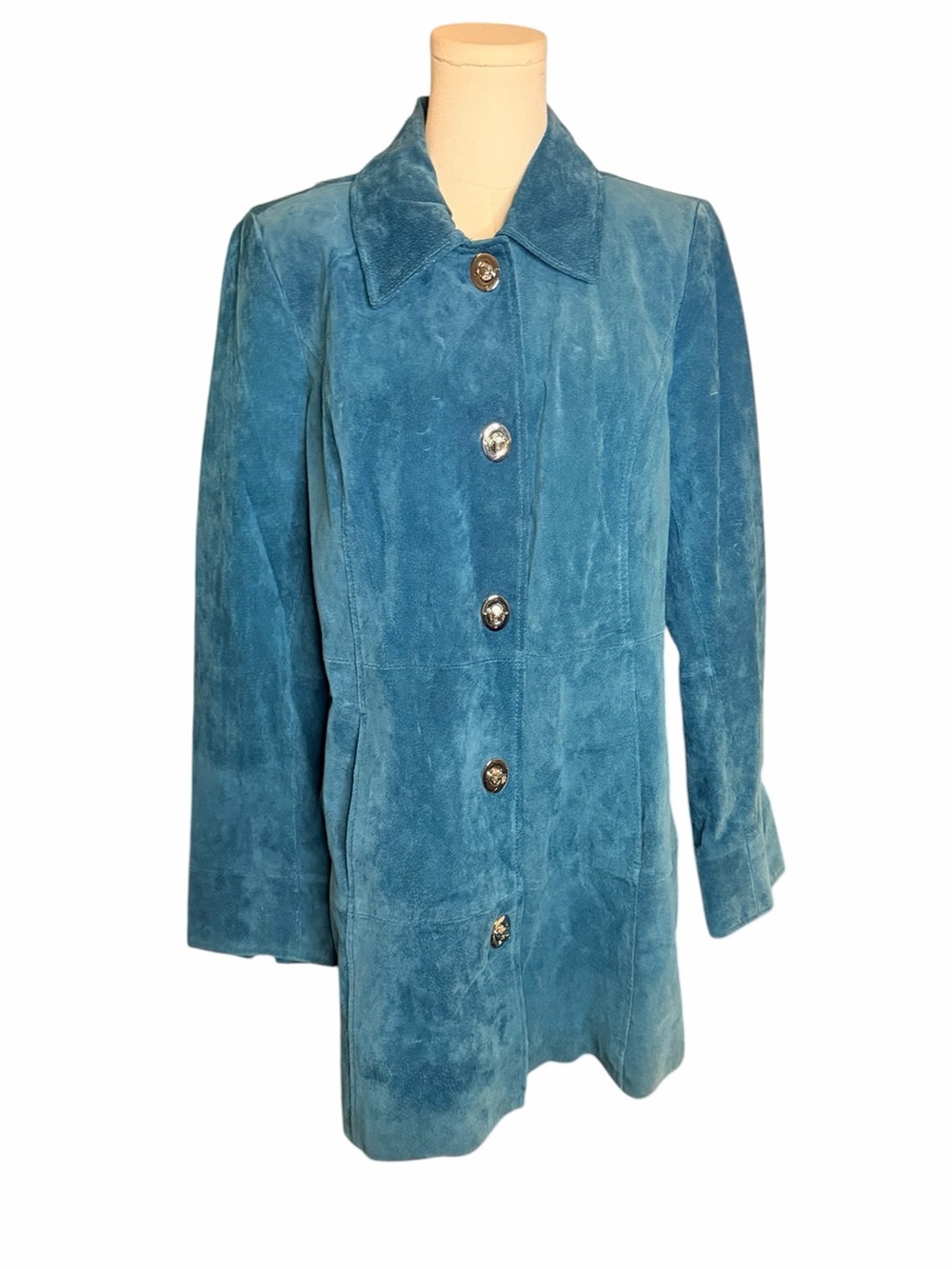 Dennis by Dennis Basso Teal Suede Leather Jacket Y2K Statement Coat M